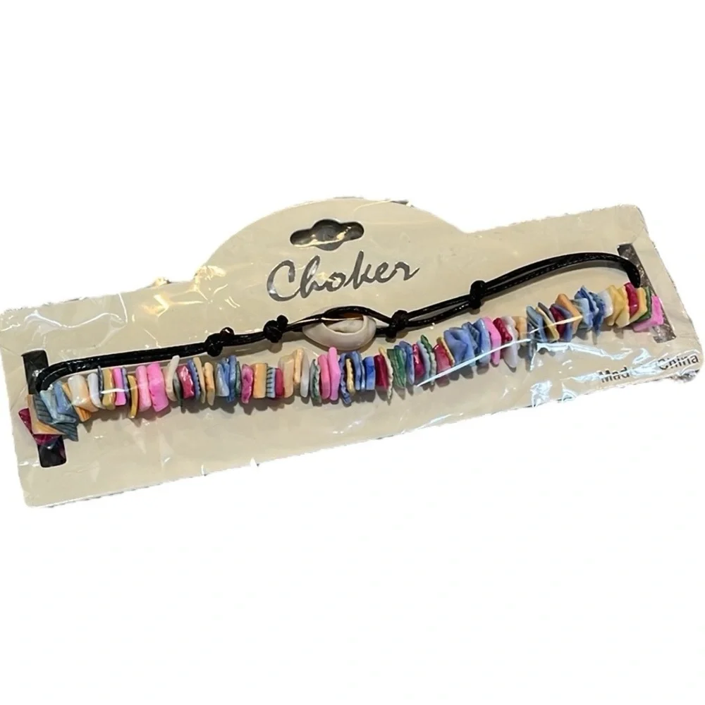 COLORFUL PUKA SHELL CHOKER NECKLACE SET NEW IN PACKAGE